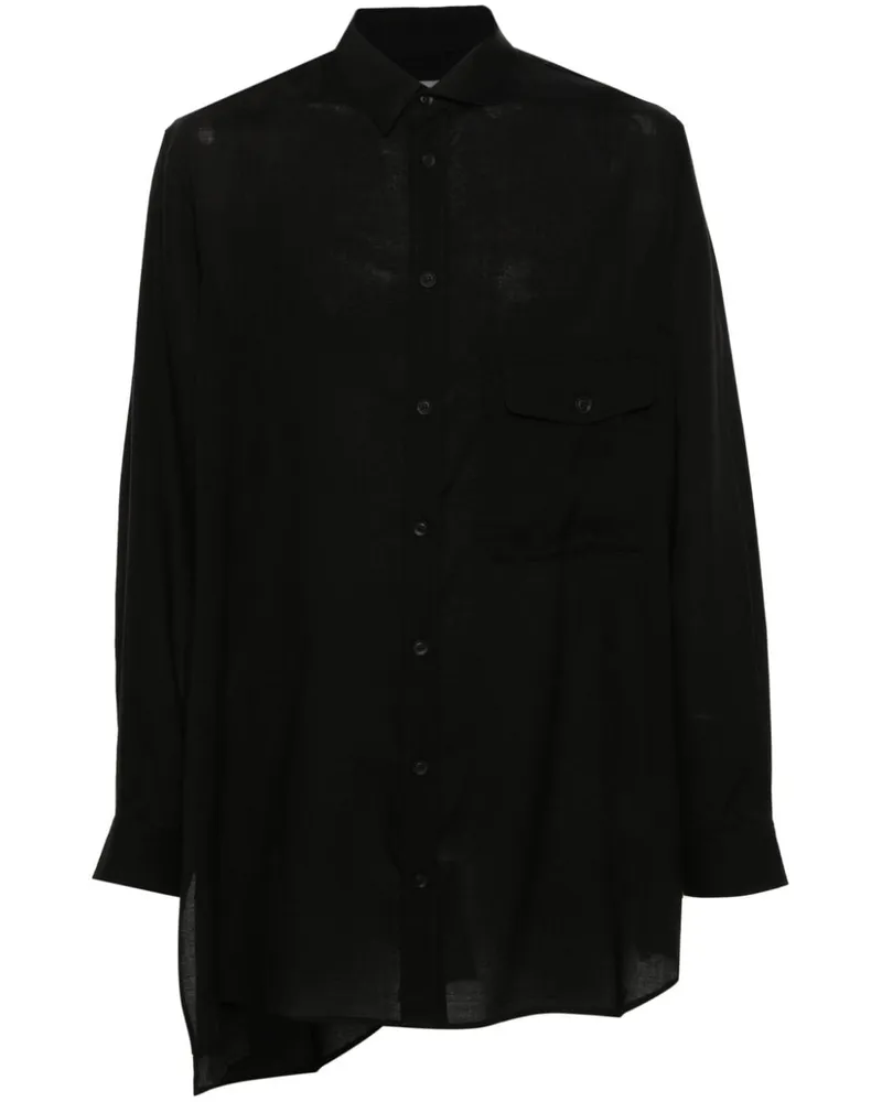 Yohji Yamamoto Asymmetrisches Popeline-Hemd - Schwarz Schwarz