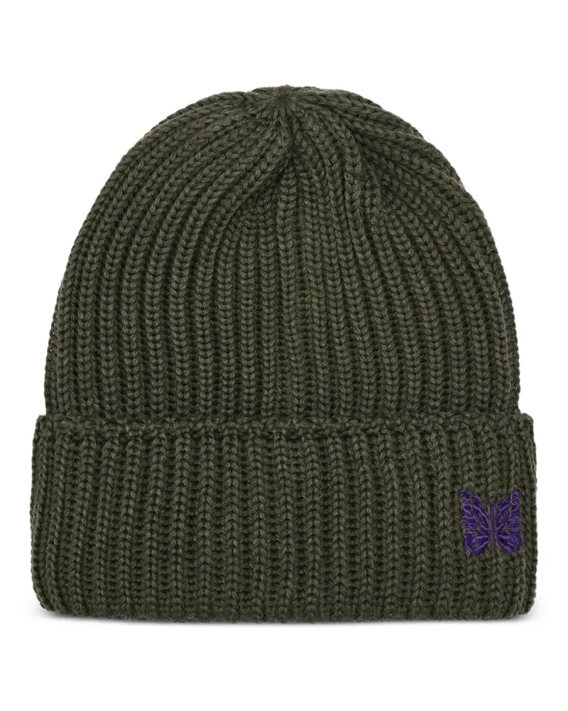 NEEDLES Gerippte Beanie mit Schmetterlingsstickerei - Grün Grün