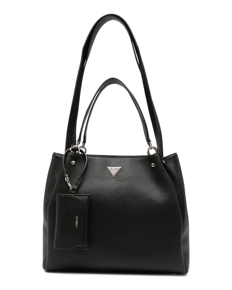 Guess logo-plaque pebbled tote bag - Schwarz Schwarz