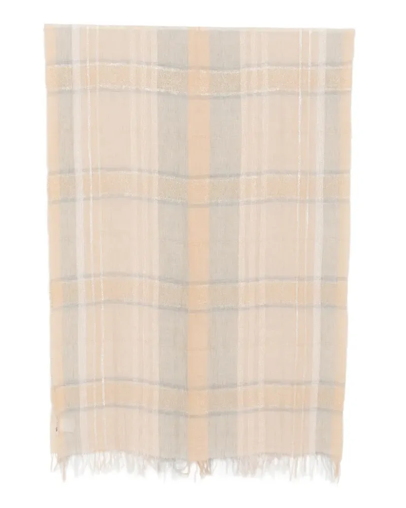 PANICALE Cashmere check-pattern fringed scarf - Nude Nude