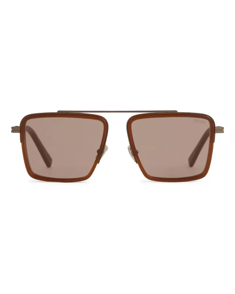 Ermenegildo Zegna Sonnenbrille mit eckigem Gestell - Braun Braun