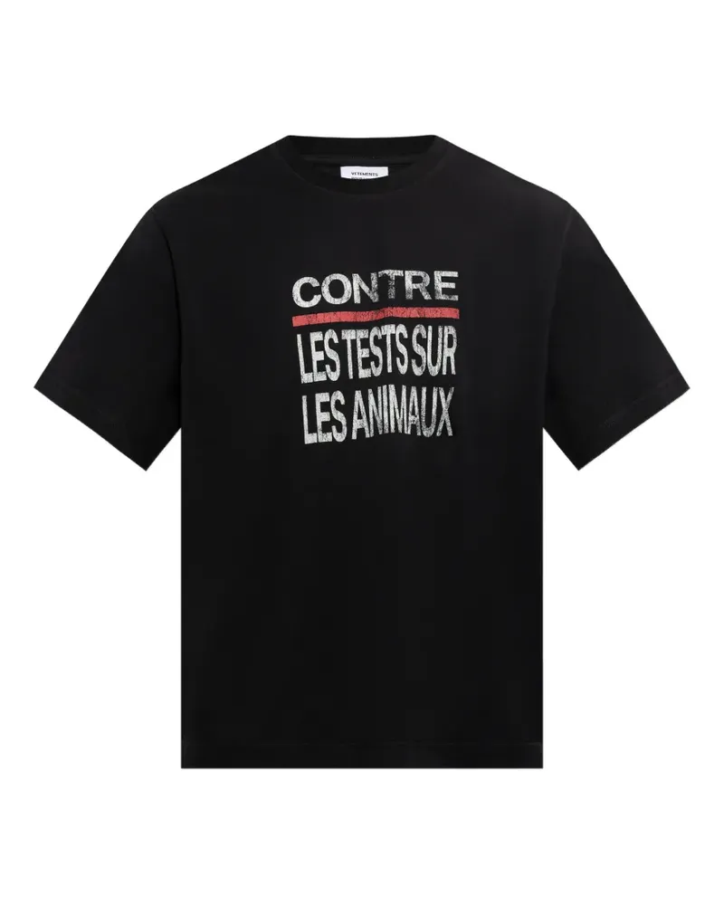 VETEMENTS Distressed-T-Shirt mit Slogan-Print - Schwarz Schwarz
