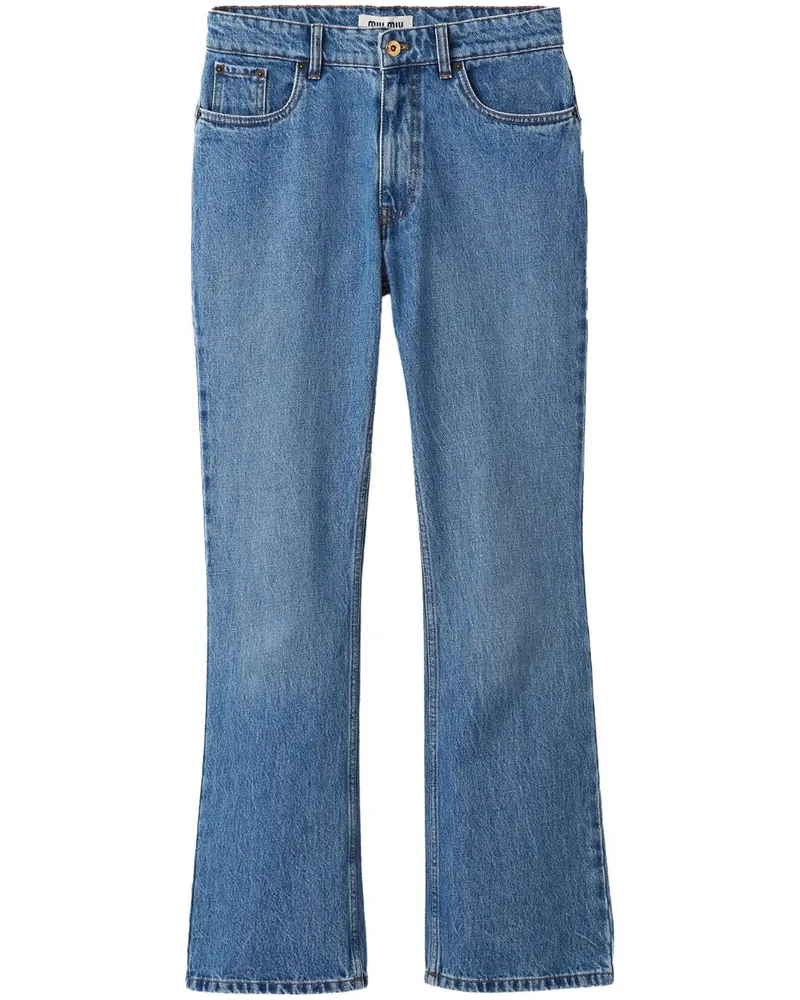 Miu Miu Schlagjeans mit Logo-Stickerei - Blau Blau