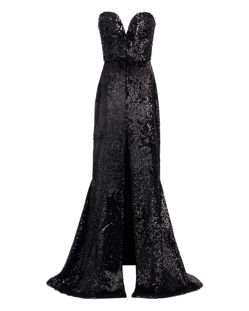 Elie Saab Schulterfreies Maxikleid mit Pailletten - Schwarz Schwarz