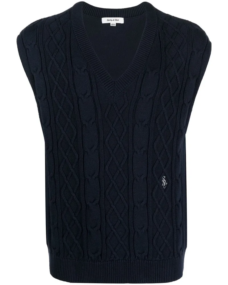 SPORTY & RICH Pullunder mit Zopfmuster - Blau Blau