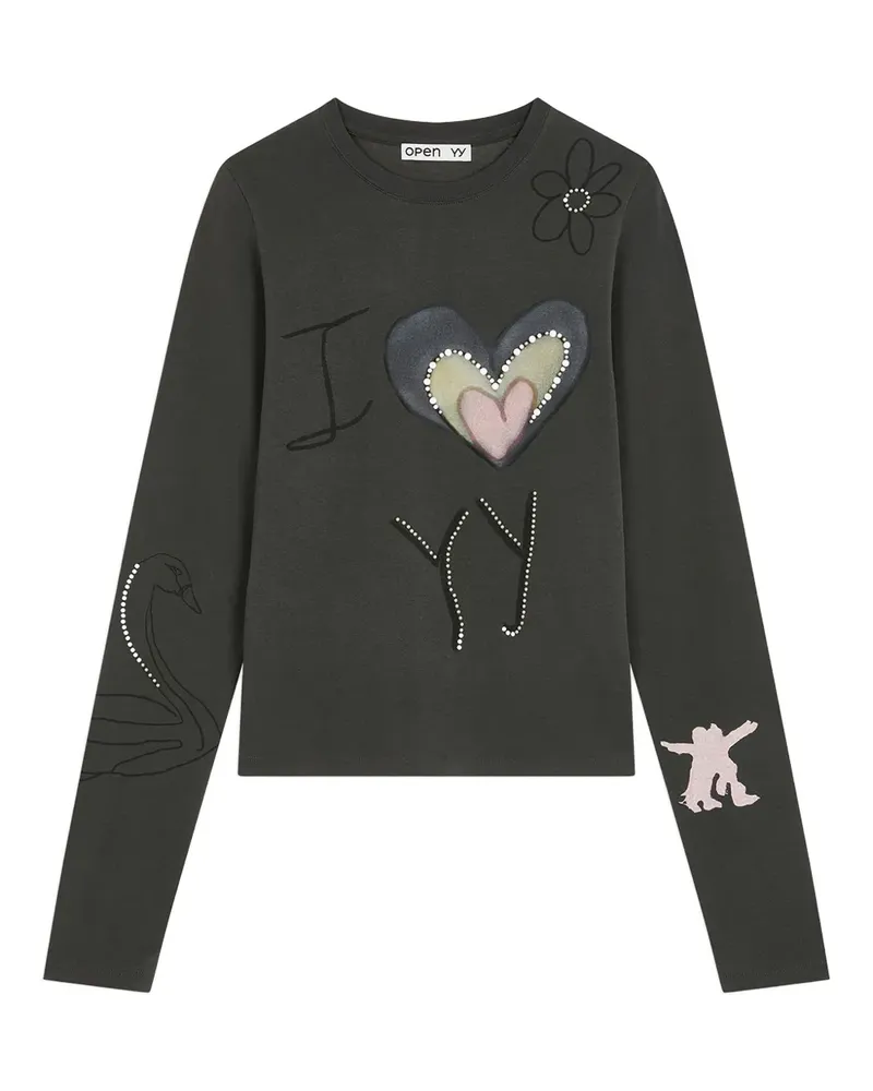 OPEN YY T-Shirt mit rundem Ausschnitt - Grau Grau