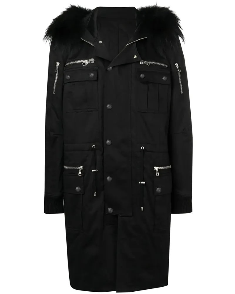 Balmain Parka mit Besatz aus Faux Fur - Schwarz Schwarz
