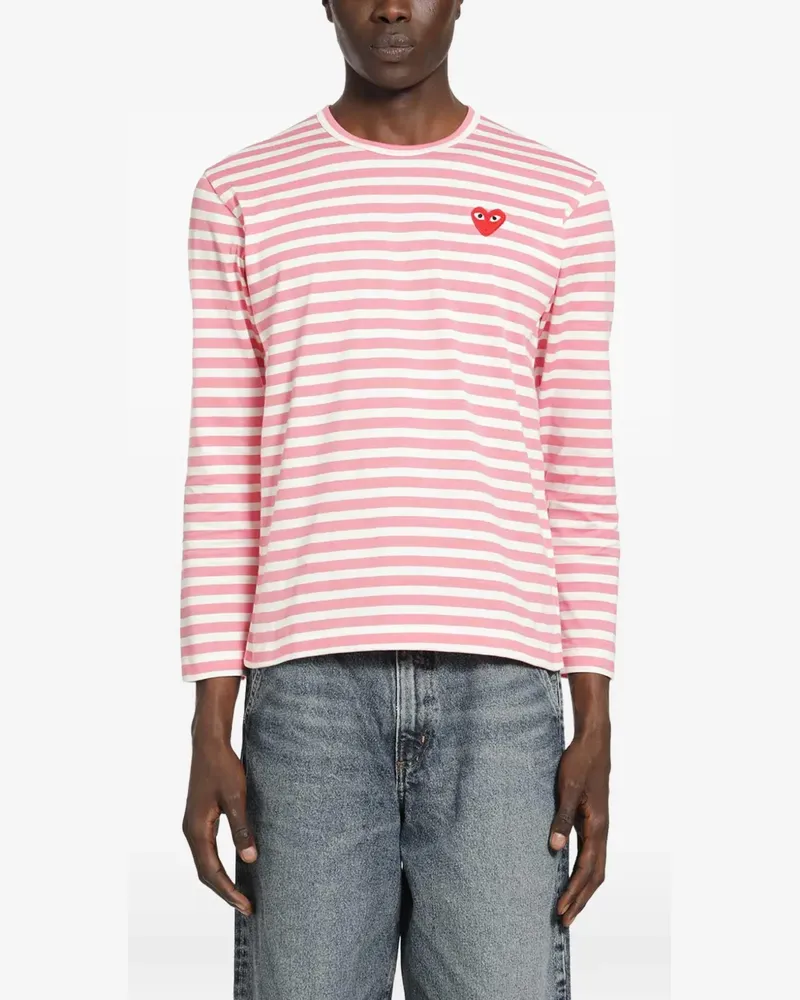 Comme des Garçons striped heart-patch T-shirt - Rosa Rosa