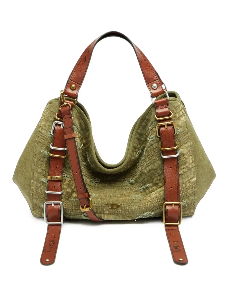 Diesel Mittelgroße D-One-Handtasche aus Distressed-Canvas - Grün Grün