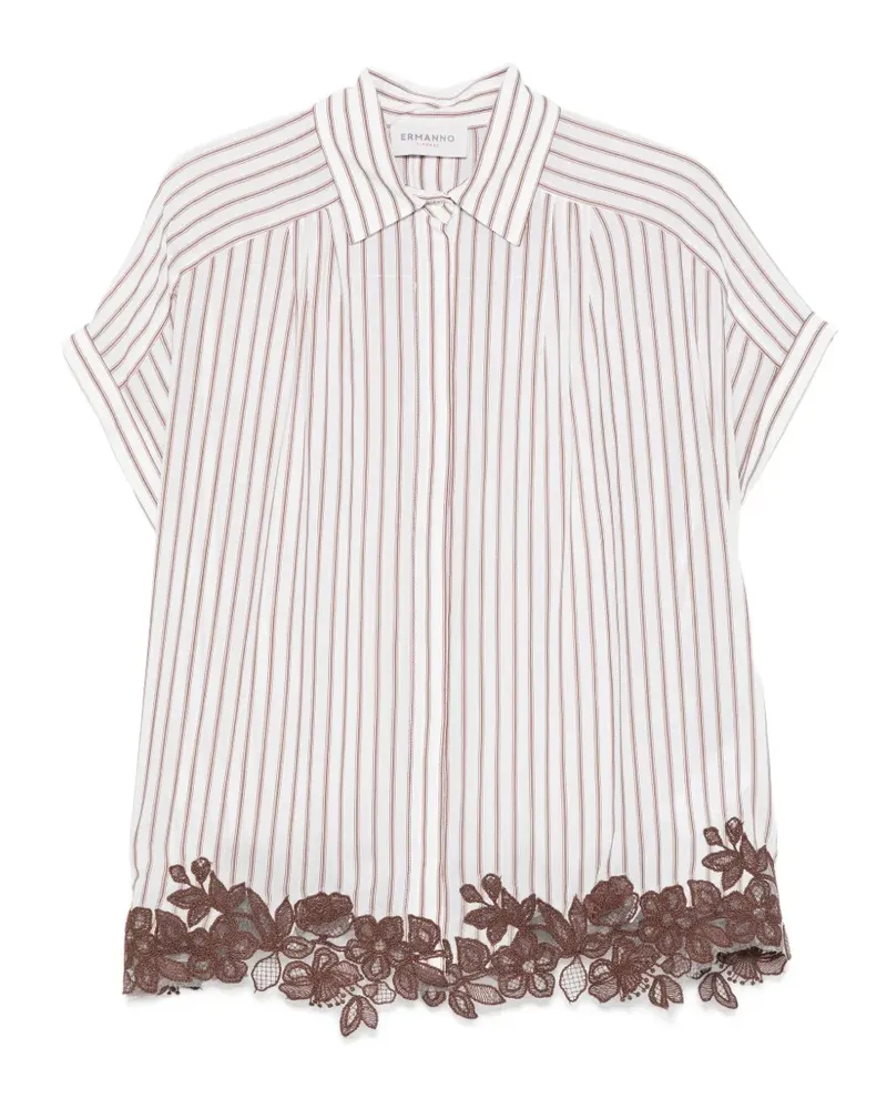 Ermanno Scervino Gestreiftes Hemd mit Blumen - Weiß Weiß