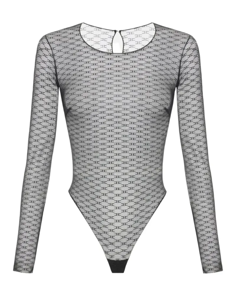 Elisabetta Franchi monogram tulle bodysuit - Schwarz Schwarz