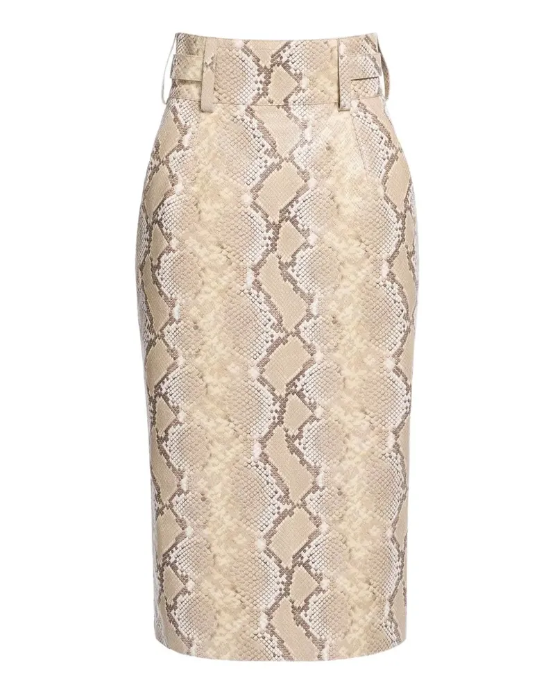 Elie Saab Midirock mit Python-Print und Gürtelschlaufe - Nude Nude