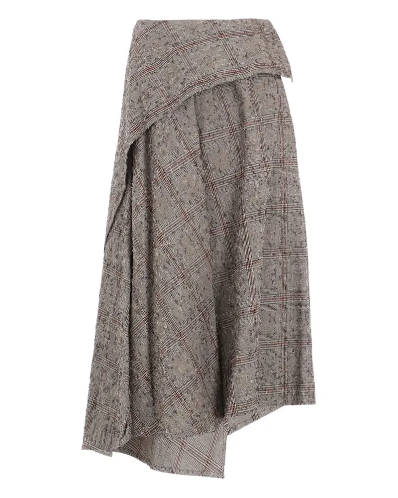 Yohji Yamamoto Asymmetrischer Midirock mit Karomuster - Nude Nude