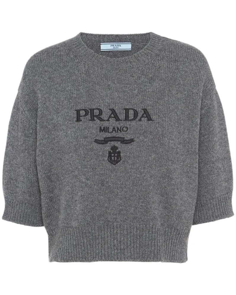 Prada Cropped-Pullover mit Intarsien-Logo - Grau Grau