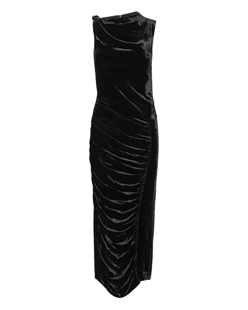 ROTATE Birger Christensen Gerafftes Midikleid aus Samt - Schwarz Schwarz