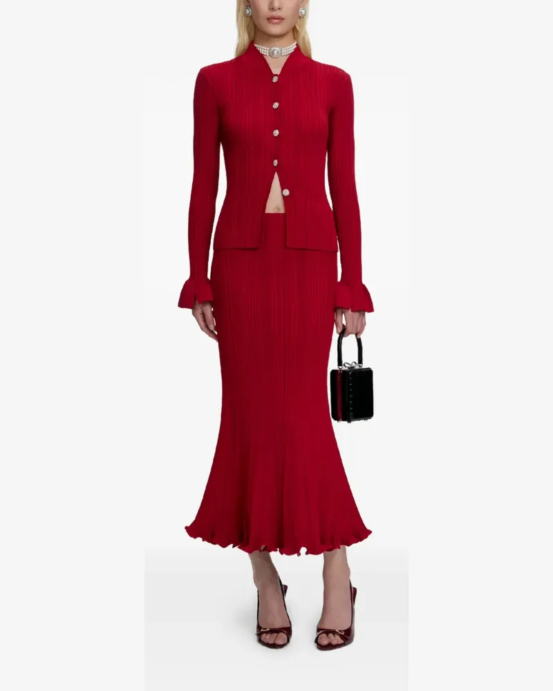 Self-Portrait ruffled midi skirt - Rot Rot