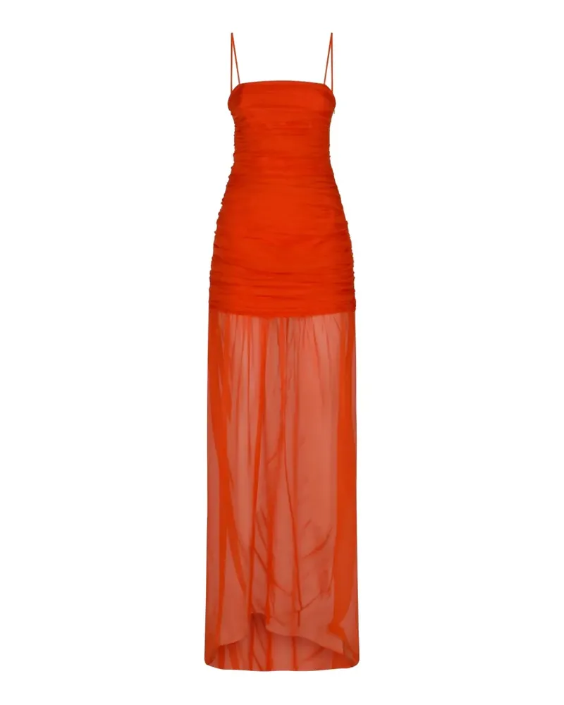 Raquel Diniz ruched sheer-panel dress - Orange Orange