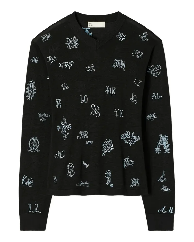 Tory Burch Bestickter Seidenpullover - Schwarz Schwarz