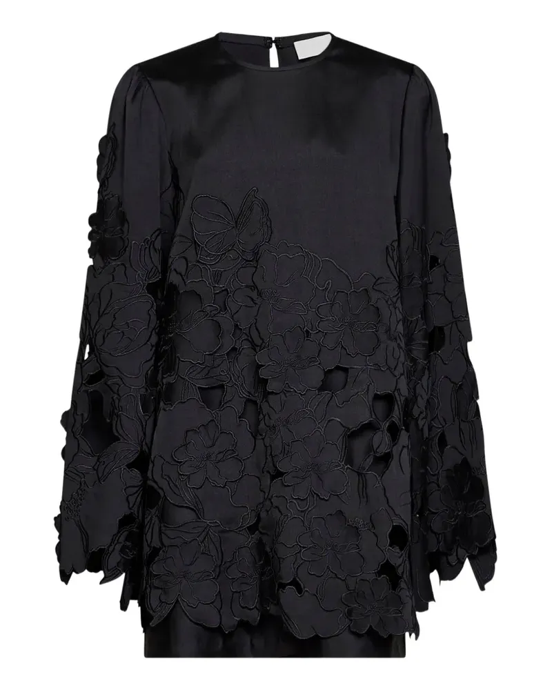 COSTARELLOS floral-embroidered scalloped-hem mini dress - Schwarz Schwarz