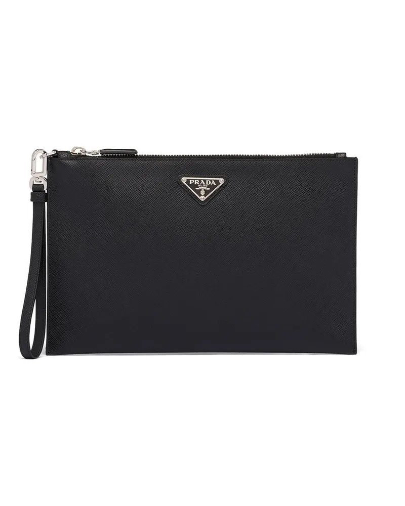 Prada Clutch mit Logo-Schild Schwarz