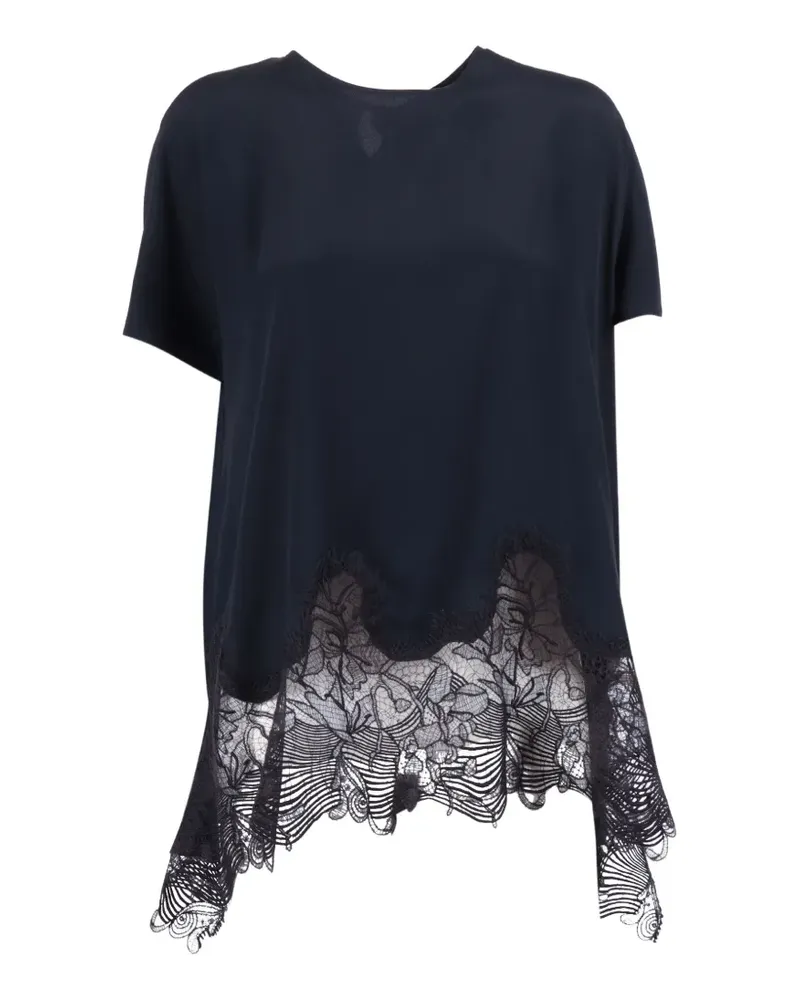Fabiana Filippi lace-trim crepe de chine top - Blau Blau