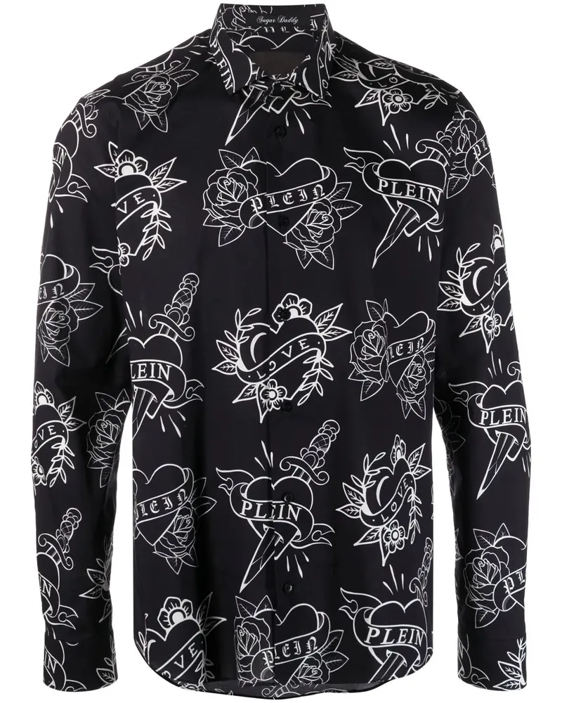 Philipp Plein Hemd mit Logo-Print - Schwarz Schwarz