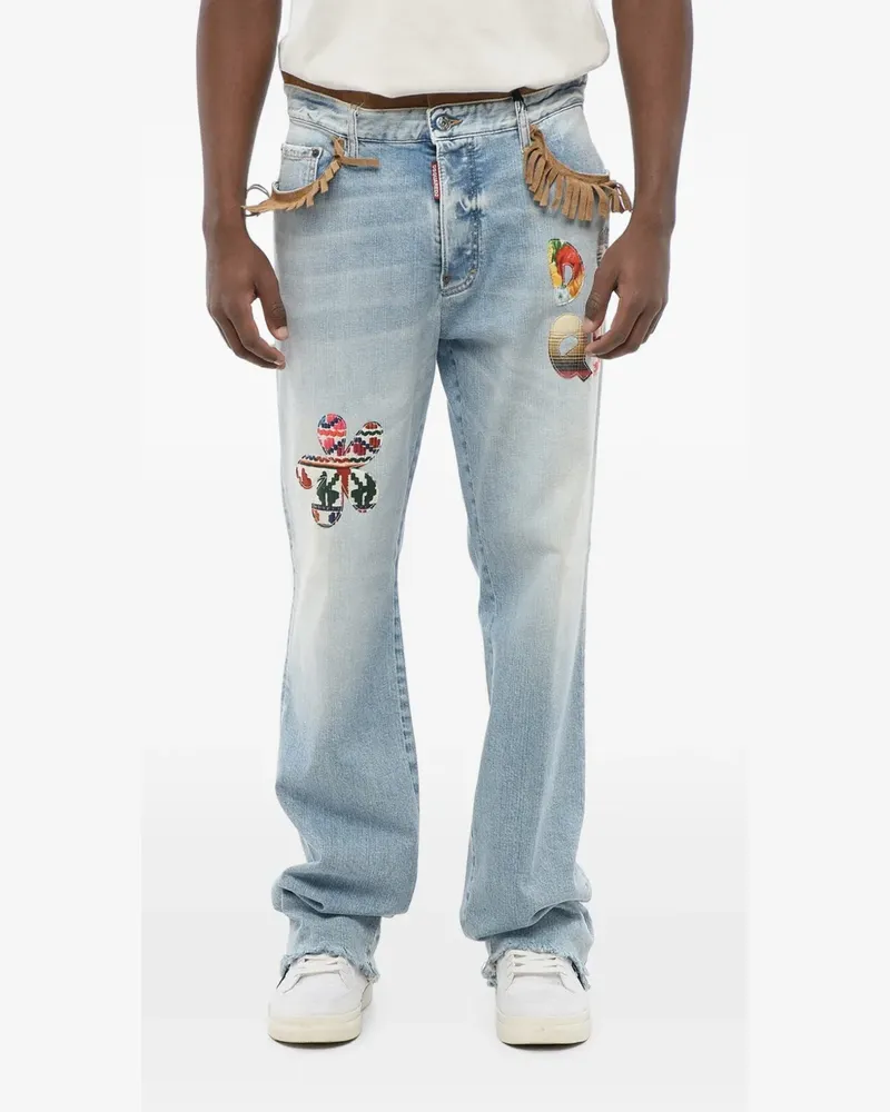 Dsquared2 fringe-detail patchwork jeans - Blau Blau