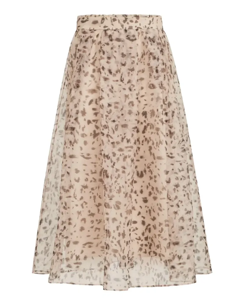 Brunello Cucinelli Organza-Faltenrock aus Seide mit Luchs-Print - Nude Nude