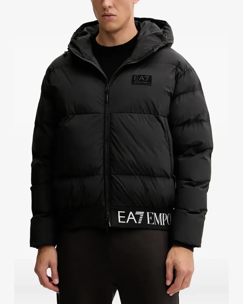 EA7 Kapuzenjacke mit Logo-Patch - Schwarz Schwarz