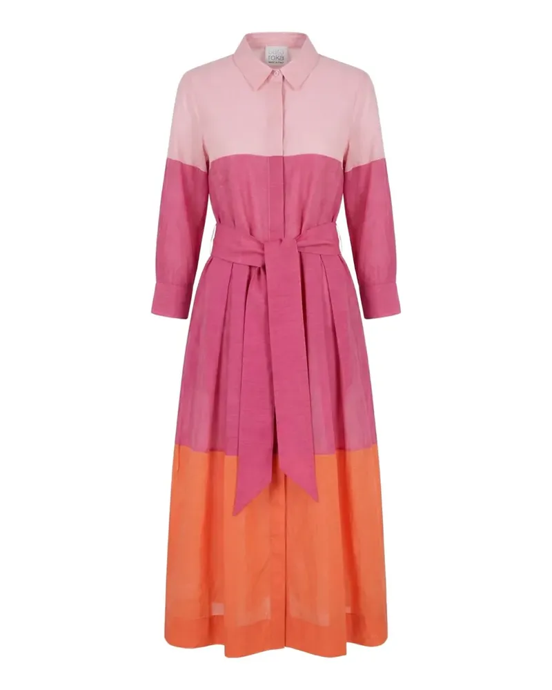 Sara Roka Mariaedna90 colour-block belted midi dress - Orange Orange