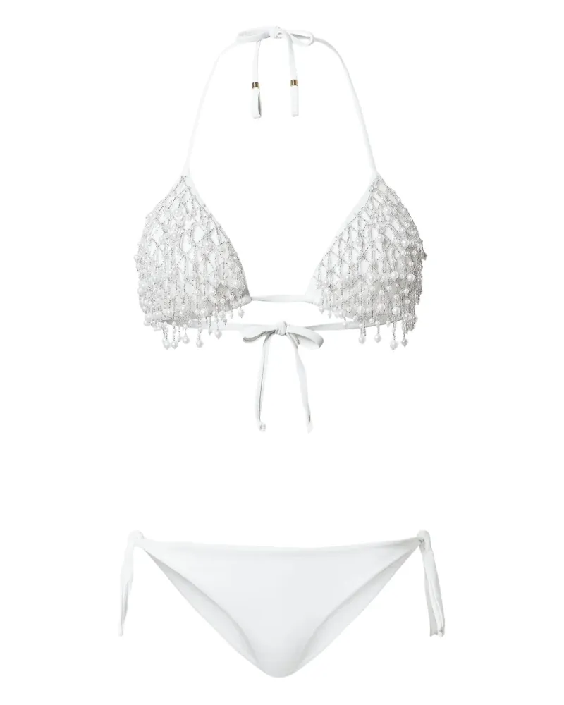 Twin-Set Triangel-Bikini mit Perlen - Weiß Weiß