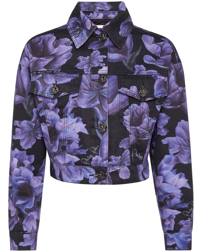 Philipp Plein Cropped-Jacke mit Blumen-Print - Schwarz Schwarz