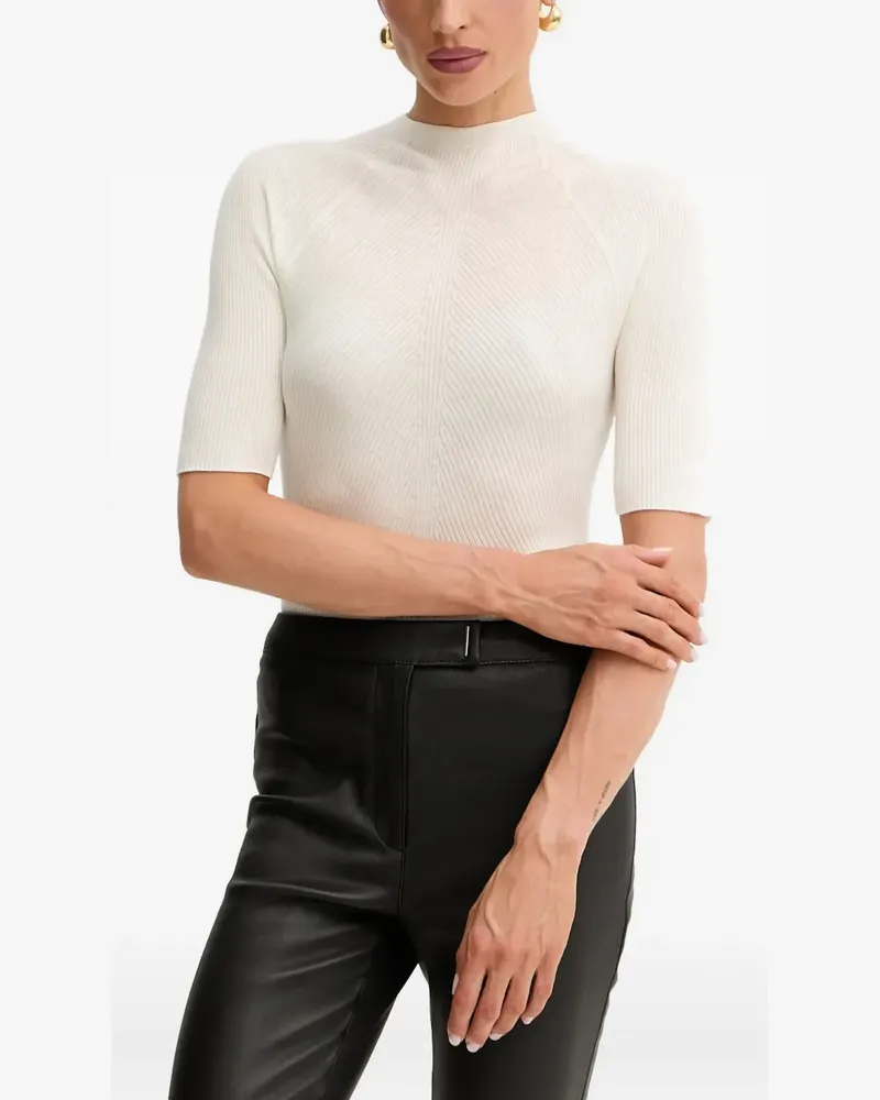 HUGO BOSS Geripptes T-Shirt mit Stehkragen - Nude Nude