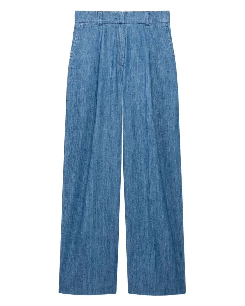 Another Tomorrow Chambray-Hose mit weitem Bein - Blau Blau