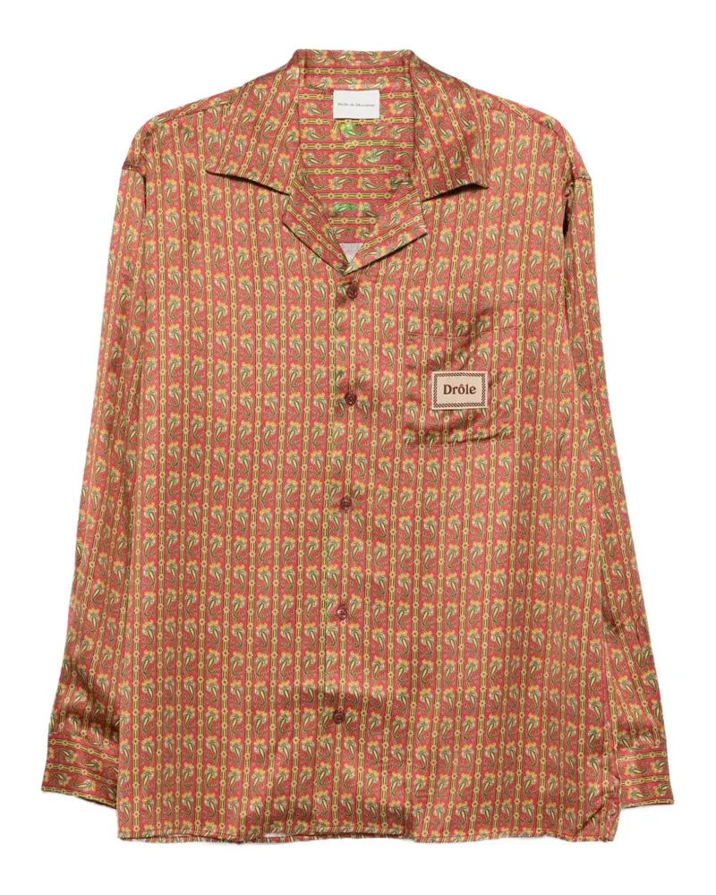 Drôle de Monsieur Gemustertes Hemd mit Tasche - Rot Rot