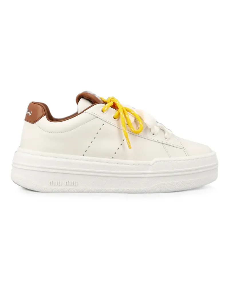 Miu Miu logo-embossed leather sneakers - Nude Nude