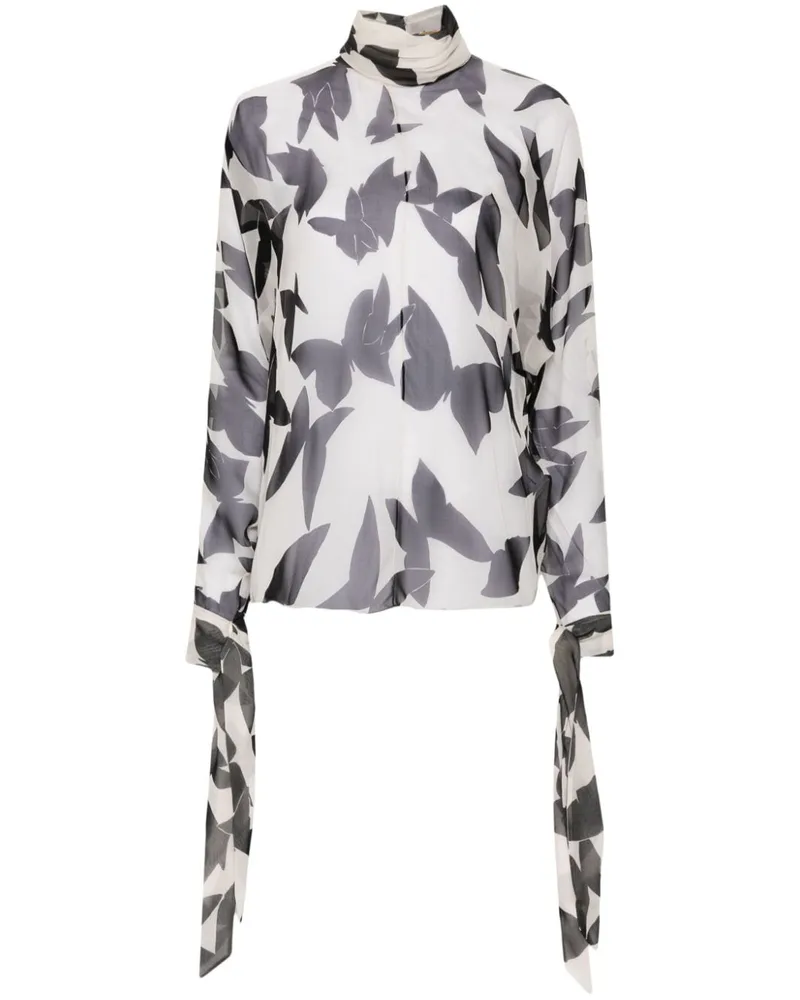 Saint Laurent Seidenbluse mit Schmetterling-Print - Nude Nude