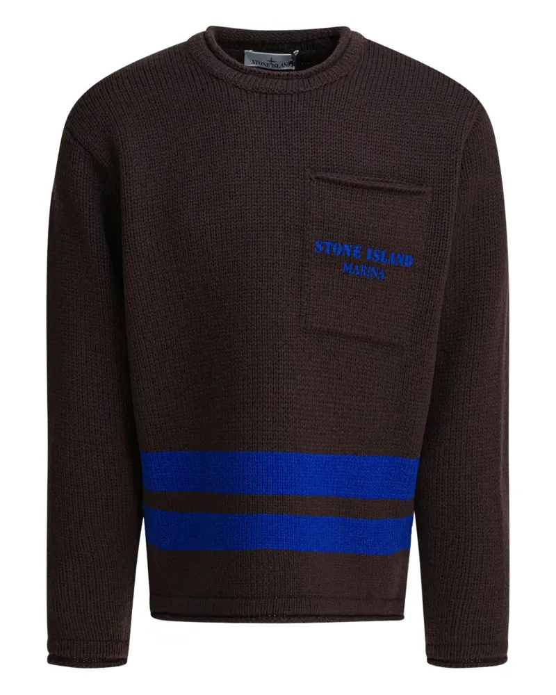 Stone Island Gestreifter Pullover mit Tasche - Braun Braun