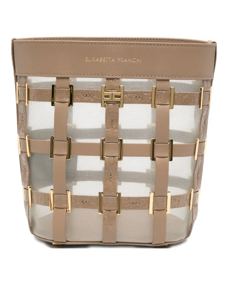 Elisabetta Franchi logo-detail bucket bag - Nude Nude