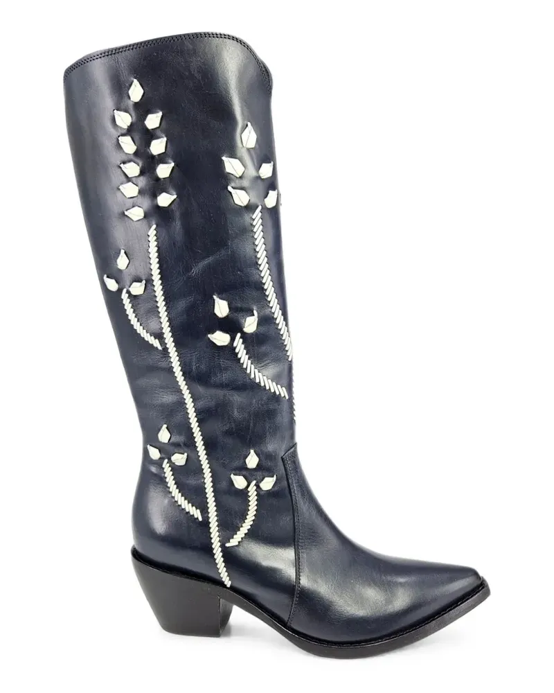 MADISON.MAISON Tall Stiefel mit Blumenstickerei - Blau Blau