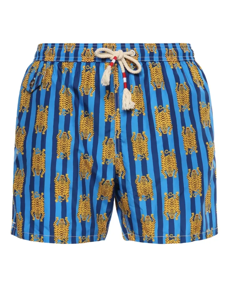 MC2 Saint Barth tiger-print striped swim shorts - Blau Blau