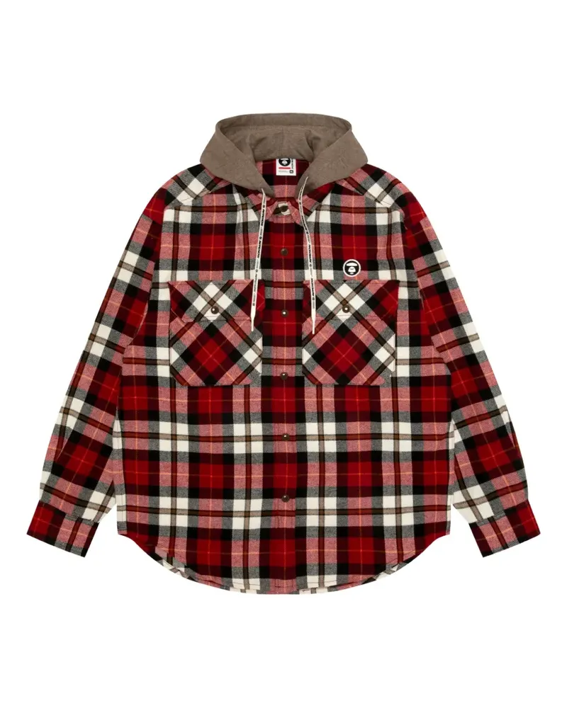 BAPE Kariertes Hemd mit Kapuze - Rot Rot
