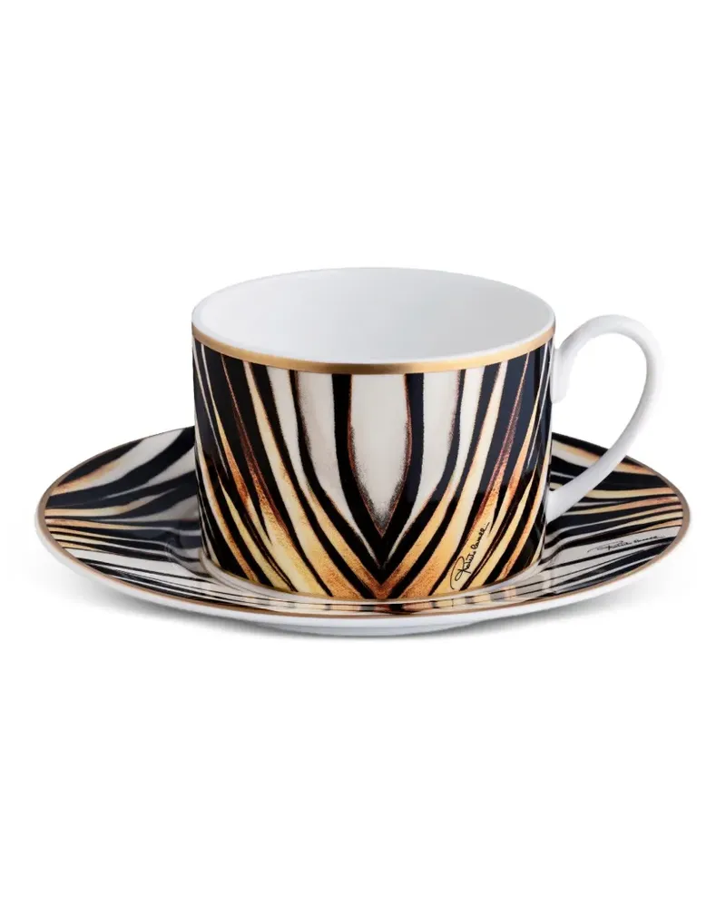 Roberto Cavalli Ray of Gold Teetassen mit Zebrastreifen (2er-Set) - Weiß Weiß