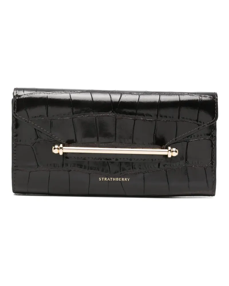 Strathberry croc-effect bar-detail wallet - Schwarz Schwarz