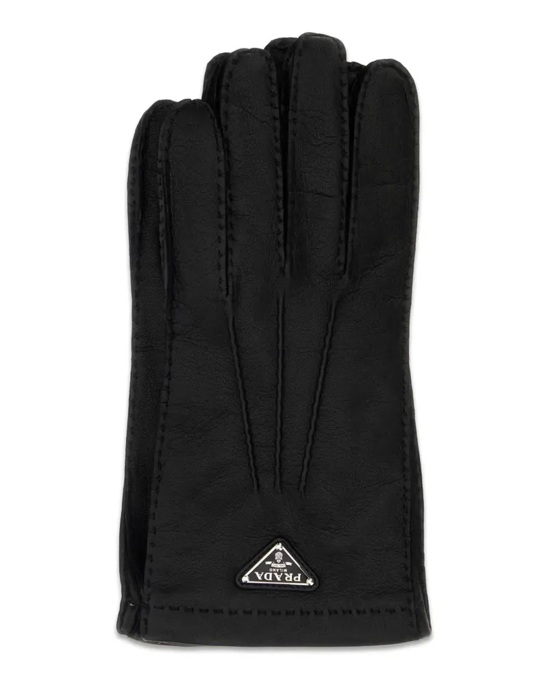 Prada Handschuhe mit Logo-Schild - Schwarz Schwarz