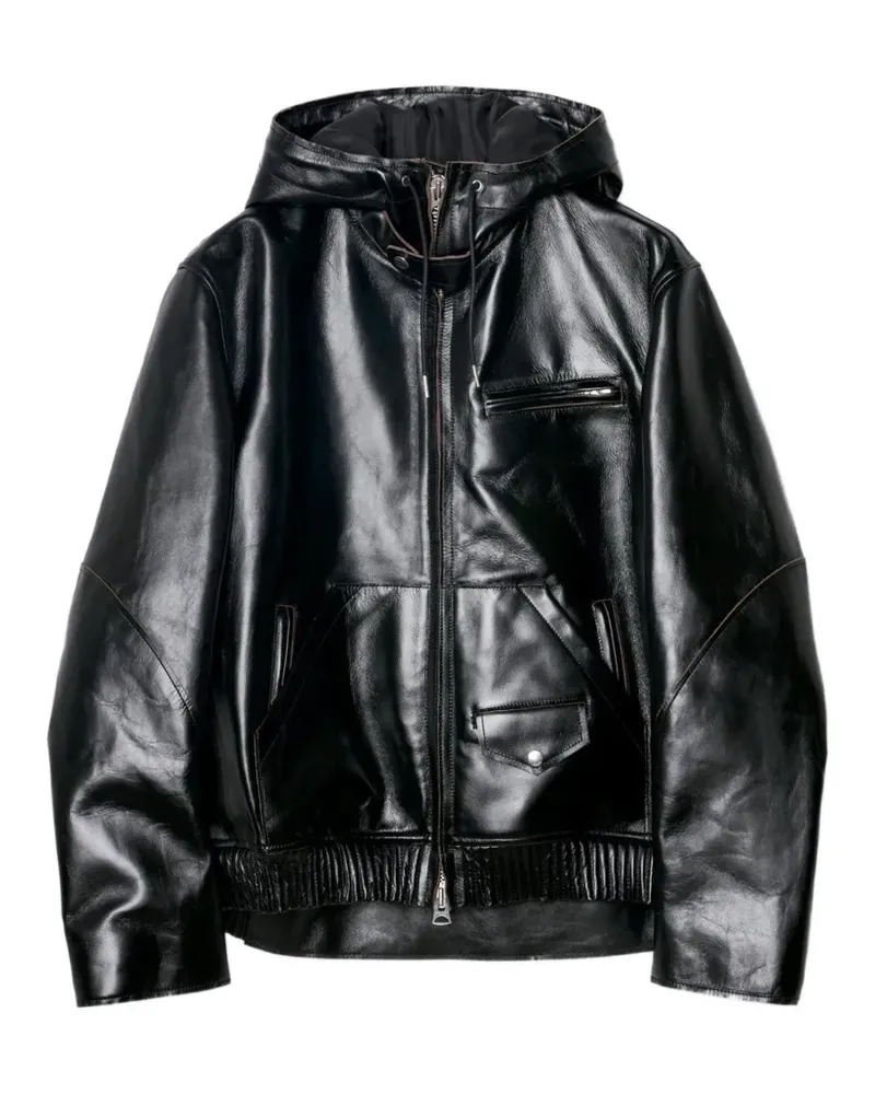 Sacai leather hooded jacket - Schwarz Schwarz