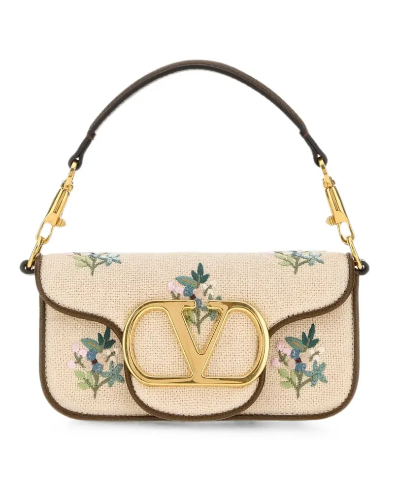 Valentino Garavani small Locò floral-embroidered handbag - Nude Nude
