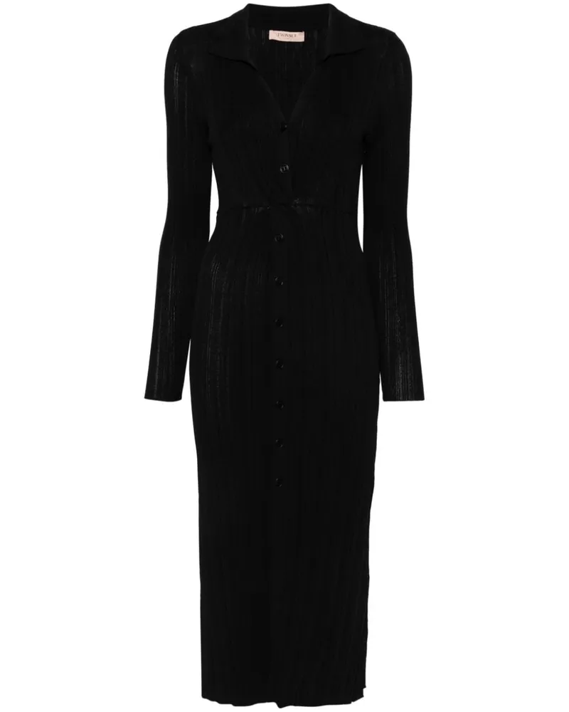 Twin-Set Maxikleid aus geripptem Strick - Schwarz Schwarz