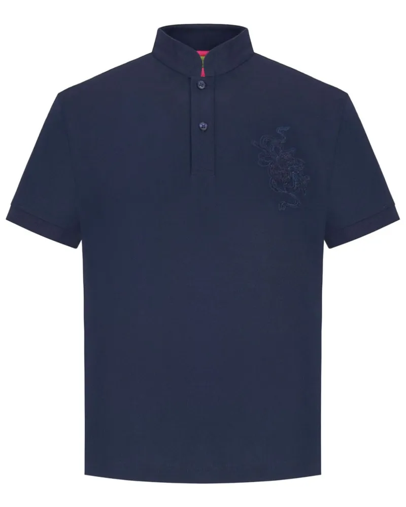 Shanghai Tang Stehkragen-Poloshirt mit Calabash-Detail Blau