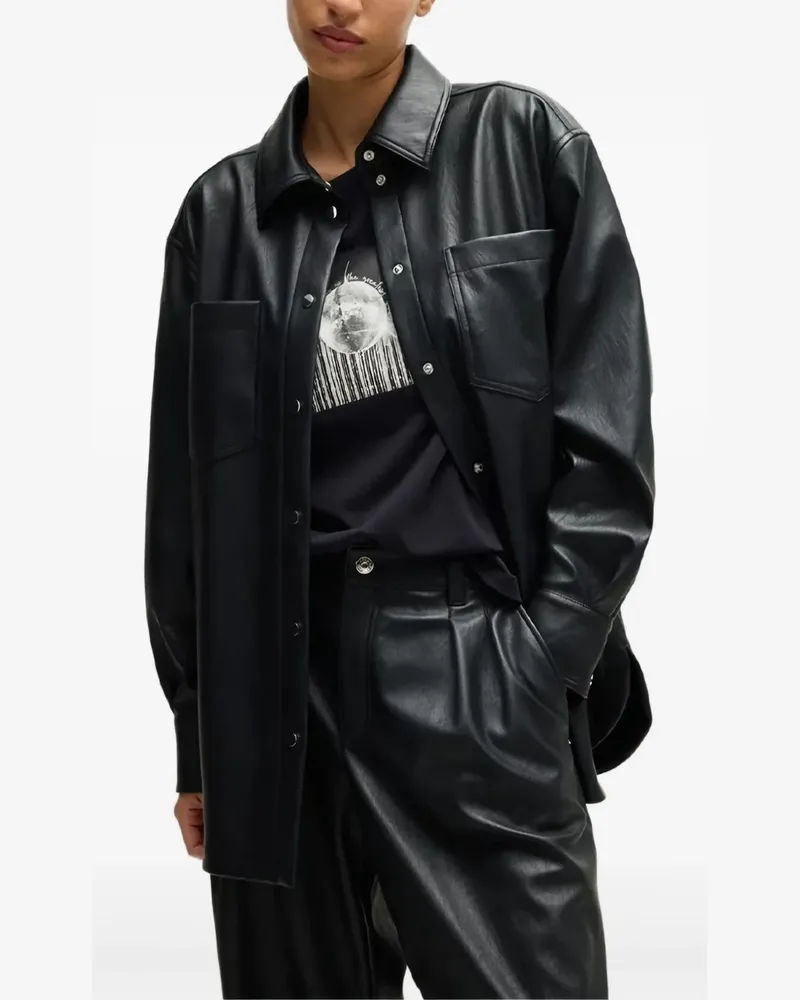 HUGO BOSS Hemdjacke aus Faux-Leder - Schwarz Schwarz